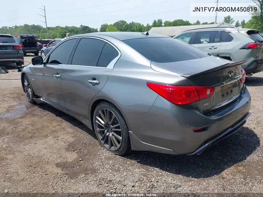 2016 Infiniti Q50 3.0T Red Sport 400 VIN: JN1FV7AR0GM450819 Lot: 45626178