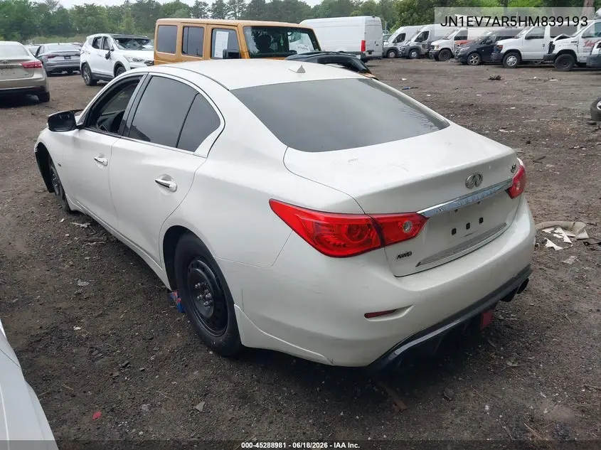 2017 Infiniti Q50 3.0T Signature Edition VIN: JN1EV7AR5HM839193 Lot: 45288981