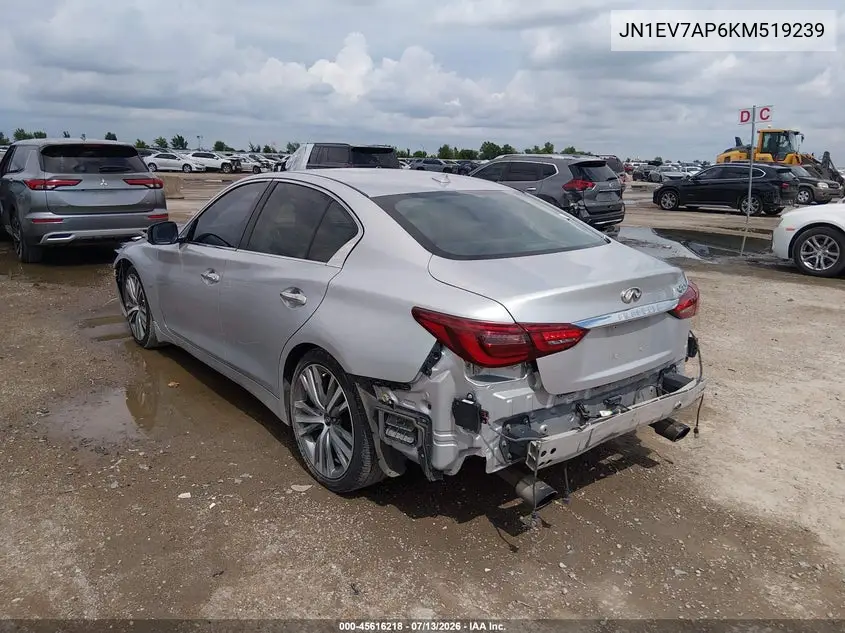 2019 Infiniti Q50 3.0T Sport VIN: JN1EV7AP6KM519239 Lot: 45616218