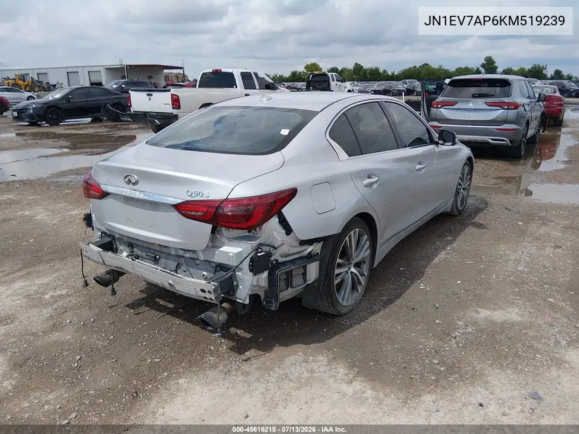 2019 Infiniti Q50 3.0T Sport VIN: JN1EV7AP6KM519239 Lot: 45616218