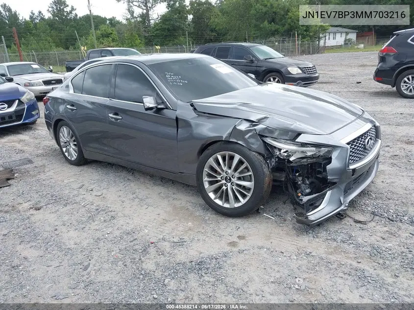 2021 Infiniti Q50 Luxe VIN: JN1EV7BP3MM703216 Lot: 45388214