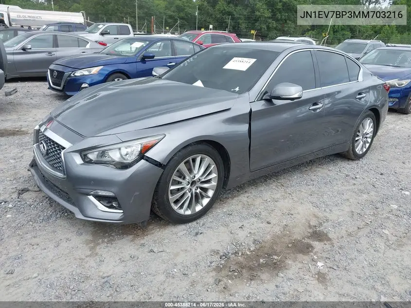 2021 Infiniti Q50 Luxe VIN: JN1EV7BP3MM703216 Lot: 45388214