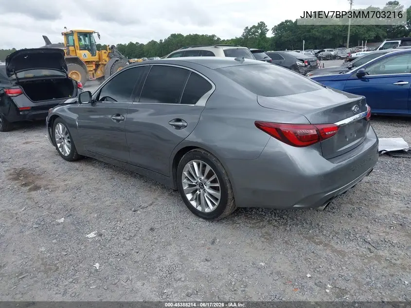 2021 Infiniti Q50 Luxe VIN: JN1EV7BP3MM703216 Lot: 45388214