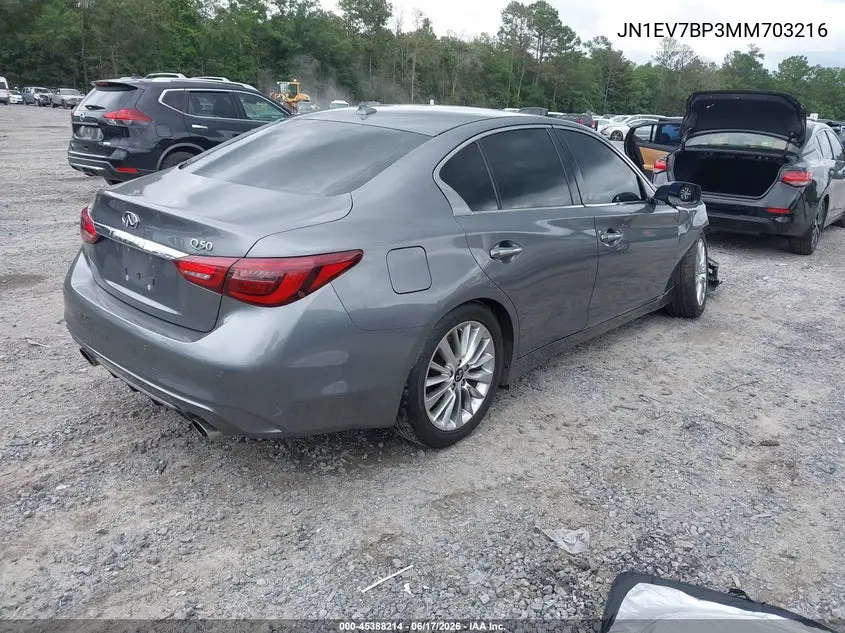 2021 Infiniti Q50 Luxe VIN: JN1EV7BP3MM703216 Lot: 45388214