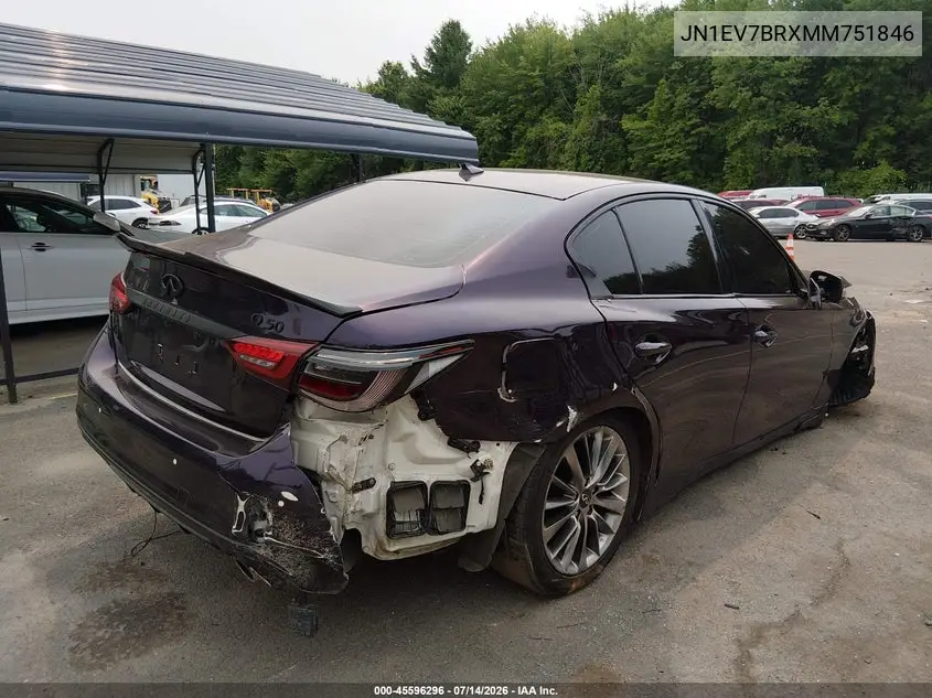 2021 Infiniti Q50 Luxe Awd VIN: JN1EV7BRXMM751846 Lot: 45596296