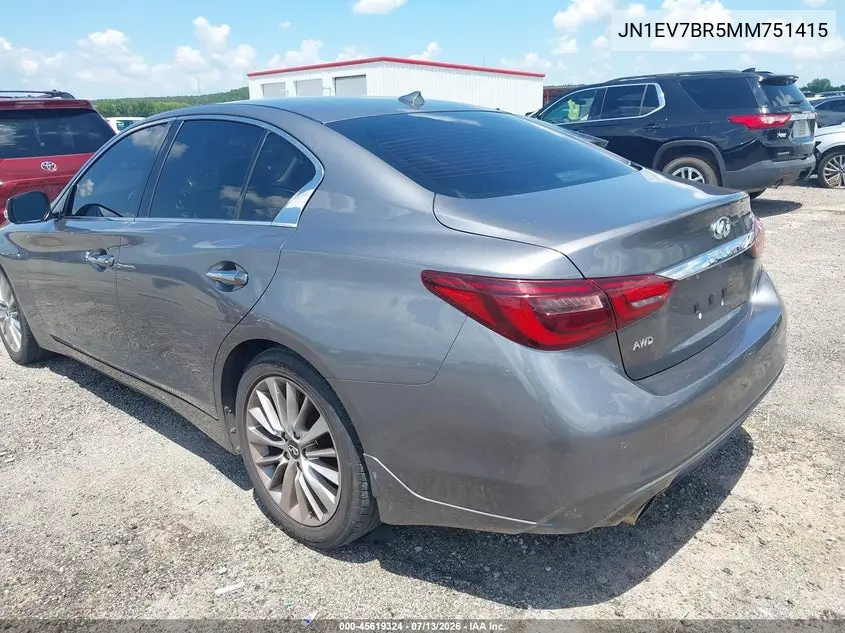2021 Infiniti Q50 Luxe Awd VIN: JN1EV7BR5MM751415 Lot: 45619324