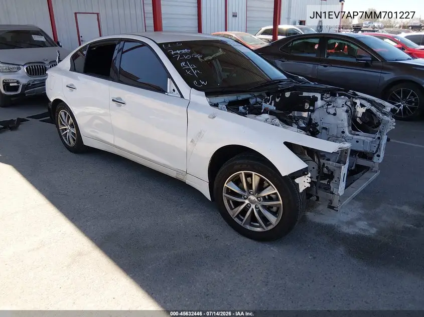 2021 Infiniti Q50 Pure VIN: JN1EV7AP7MM701227 Lot: 45632446