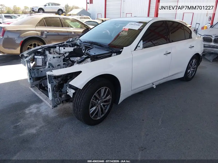 2021 Infiniti Q50 Pure VIN: JN1EV7AP7MM701227 Lot: 45632446