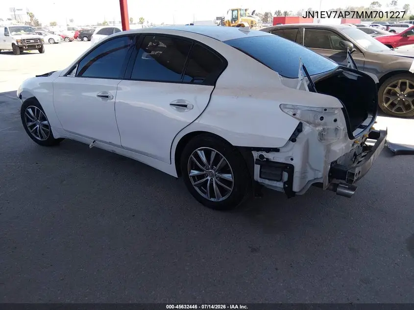 2021 Infiniti Q50 Pure VIN: JN1EV7AP7MM701227 Lot: 45632446