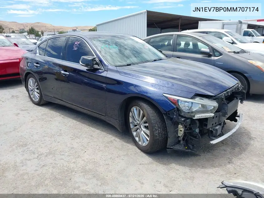 2021 Infiniti Q50 Luxe VIN: JN1EV7BP0MM707174 Lot: 45660437
