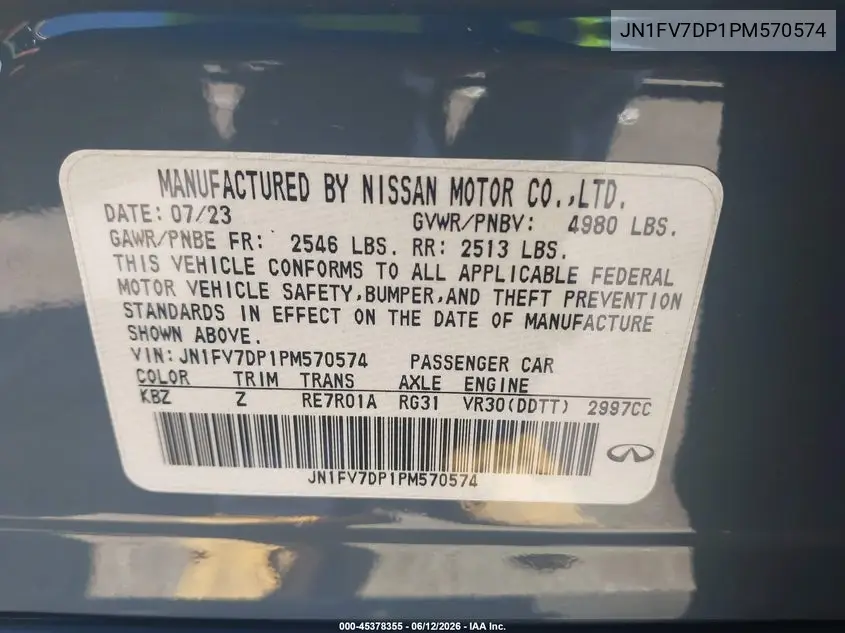 2023 Infiniti Q50 Red Sport 400 VIN: JN1FV7DP1PM570574 Lot: 45378355