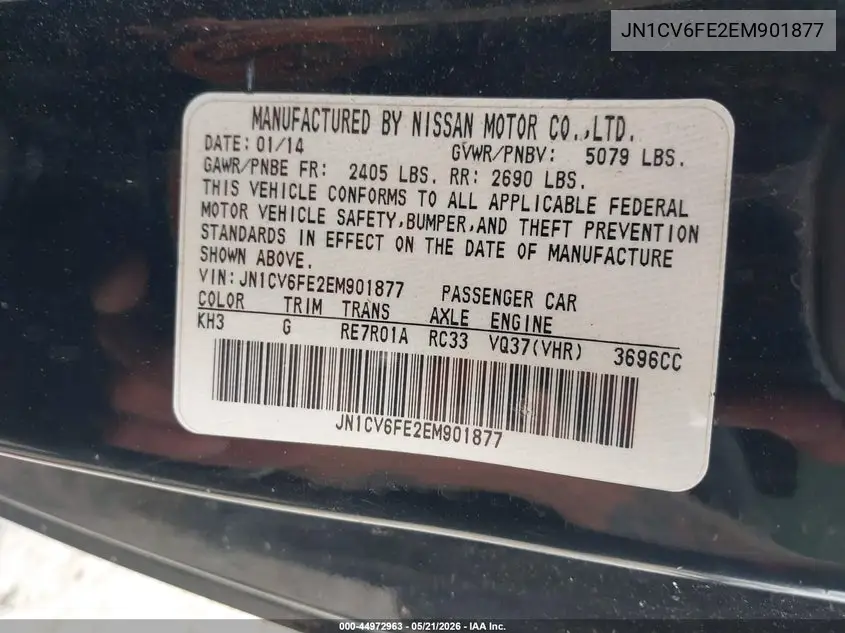 2014 Infiniti Q60 VIN: JN1CV6FE2EM901877 Lot: 44972963