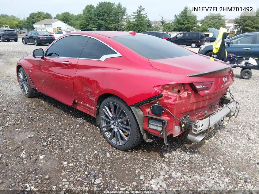 2017 Infiniti Q60 3.0T Red Sport 400 VIN: JN1FV7EL2HM701492 Lot: 45599603
