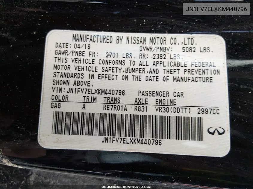2019 Infiniti Q60 3.0T Red Sport 400 VIN: JN1FV7ELXKM440796 Lot: 45186563