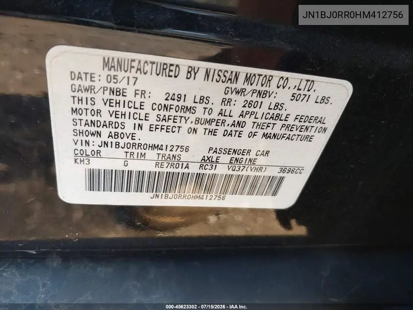 2017 Infiniti Qx50 VIN: JN1BJ0RR0HM412756 Lot: 45623302