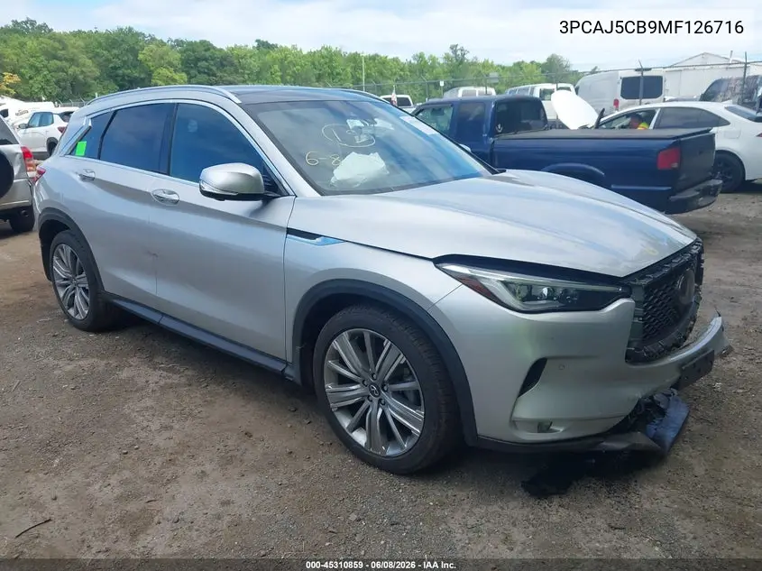 2021 Infiniti Qx50 Sensory Awd VIN: 3PCAJ5CB9MF126716 Lot: 45310859