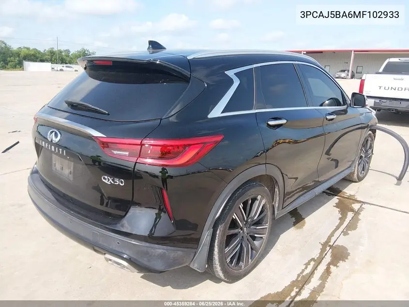 2021 Infiniti Qx50 Luxe VIN: 3PCAJ5BA6MF102933 Lot: 45359284