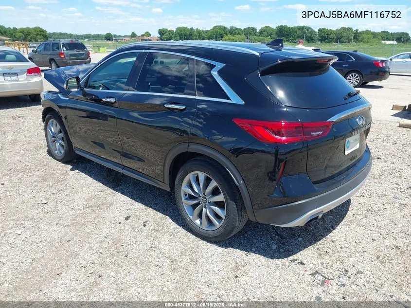 2021 Infiniti Qx50 Luxe VIN: 3PCAJ5BA6MF116752 Lot: 45377812
