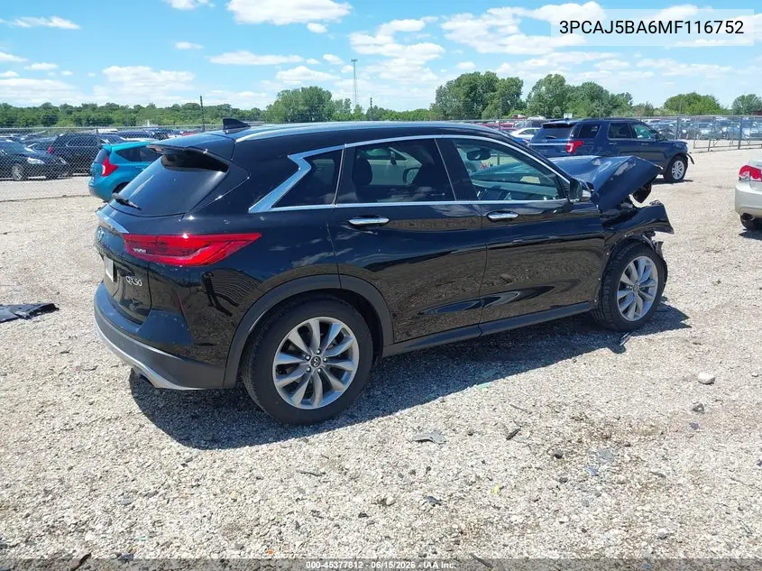 2021 Infiniti Qx50 Luxe VIN: 3PCAJ5BA6MF116752 Lot: 45377812