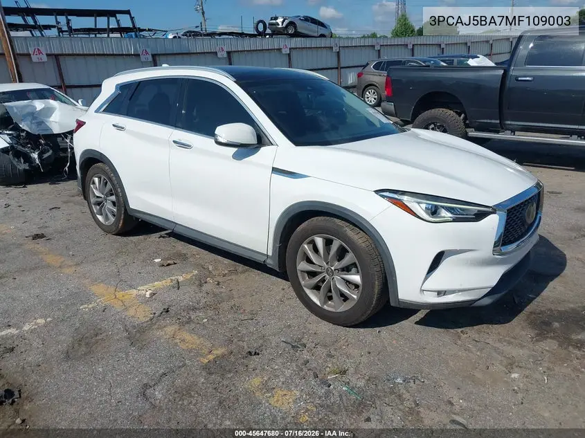 2021 Infiniti Qx50 Luxe VIN: 3PCAJ5BA7MF109003 Lot: 45647680