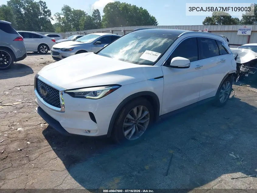 2021 Infiniti Qx50 Luxe VIN: 3PCAJ5BA7MF109003 Lot: 45647680