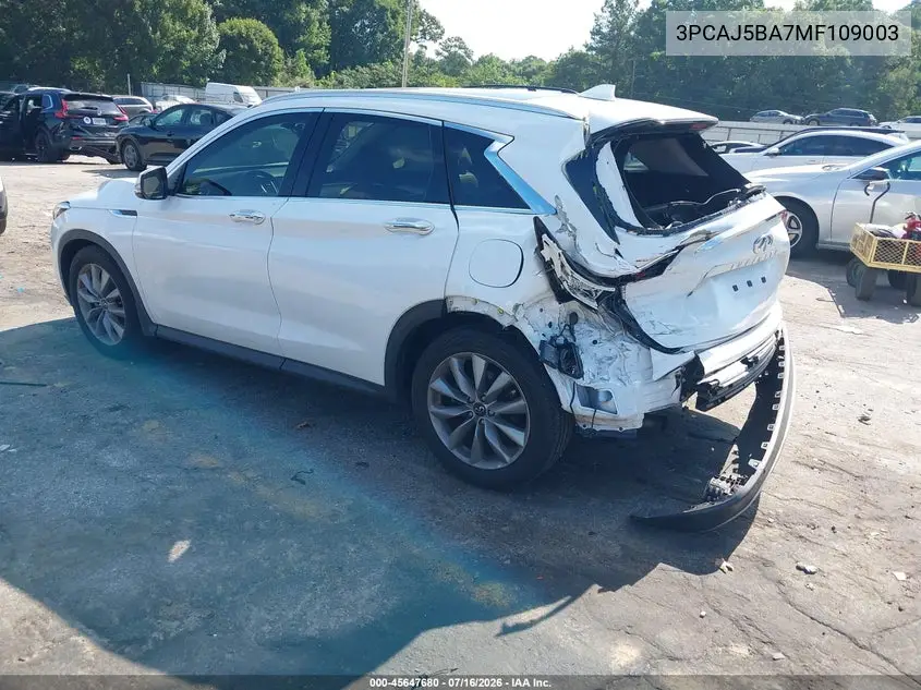 2021 Infiniti Qx50 Luxe VIN: 3PCAJ5BA7MF109003 Lot: 45647680