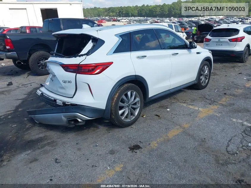 2021 Infiniti Qx50 Luxe VIN: 3PCAJ5BA7MF109003 Lot: 45647680