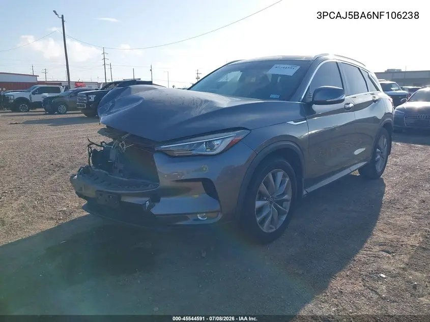 2022 Infiniti Qx50 Luxe VIN: 3PCAJ5BA6NF106238 Lot: 45544591