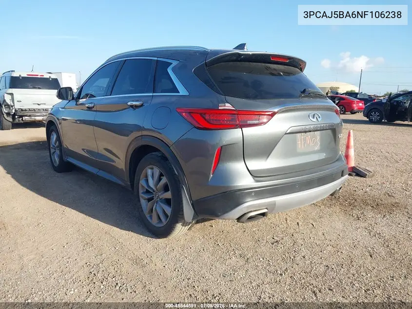 2022 Infiniti Qx50 Luxe VIN: 3PCAJ5BA6NF106238 Lot: 45544591