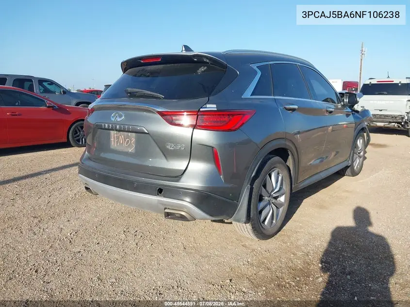 2022 Infiniti Qx50 Luxe VIN: 3PCAJ5BA6NF106238 Lot: 45544591