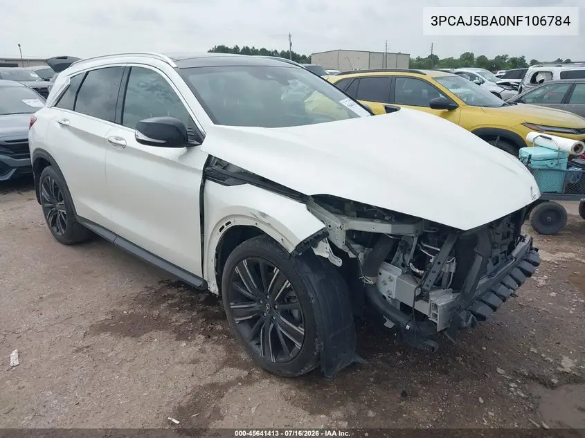 2022 Infiniti Qx50 Luxe VIN: 3PCAJ5BA0NF106784 Lot: 45641413