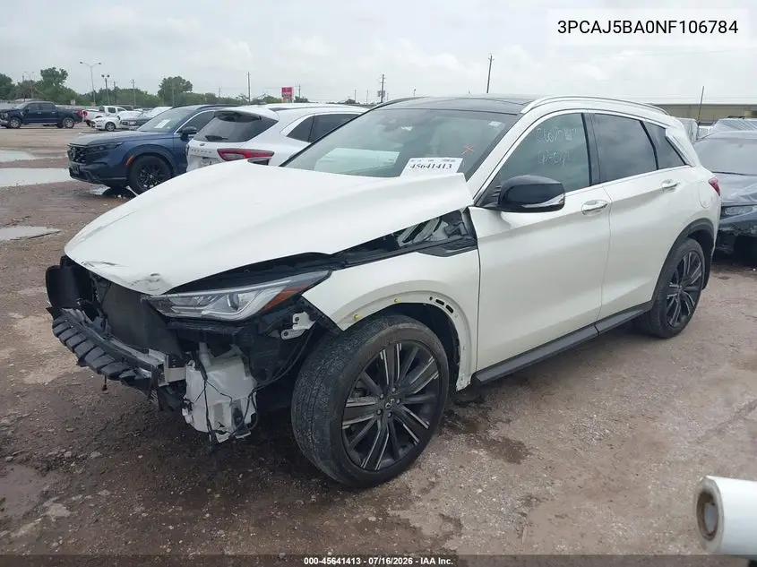 2022 Infiniti Qx50 Luxe VIN: 3PCAJ5BA0NF106784 Lot: 45641413