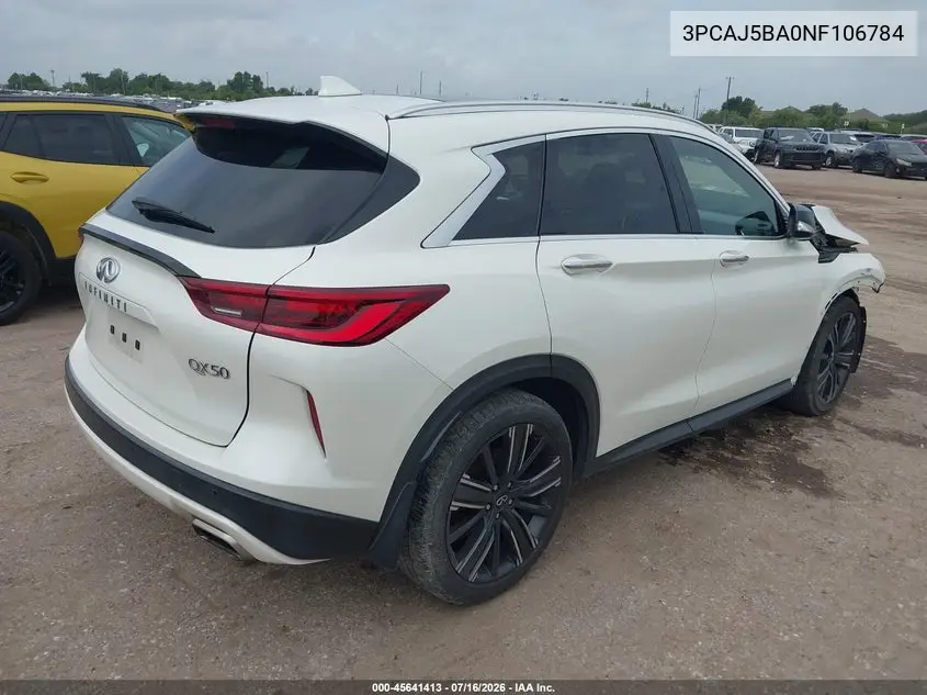 2022 Infiniti Qx50 Luxe VIN: 3PCAJ5BA0NF106784 Lot: 45641413
