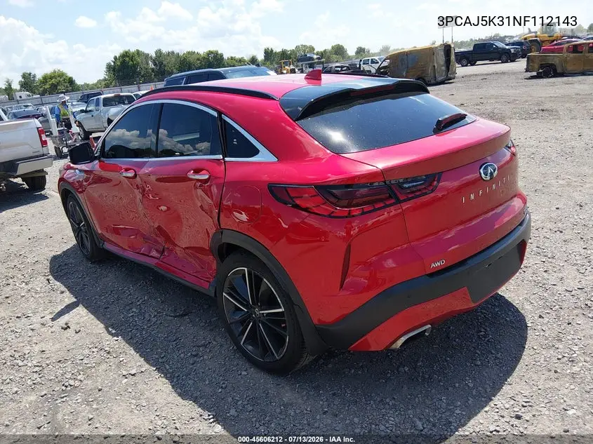 2022 Infiniti Qx55 Essential Awd VIN: 3PCAJ5K31NF112143 Lot: 45606212