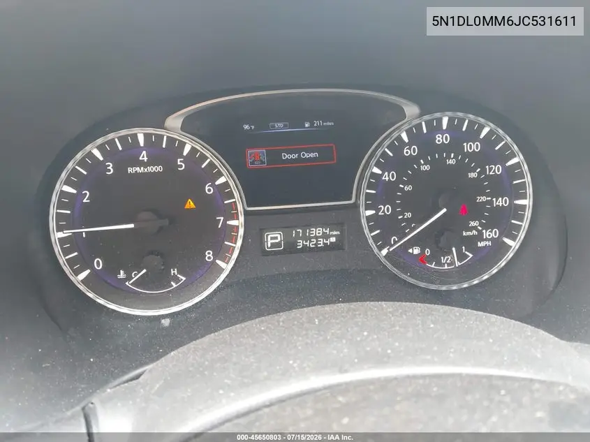 2018 Infiniti Qx60 VIN: 5N1DL0MM6JC531611 Lot: 45650803