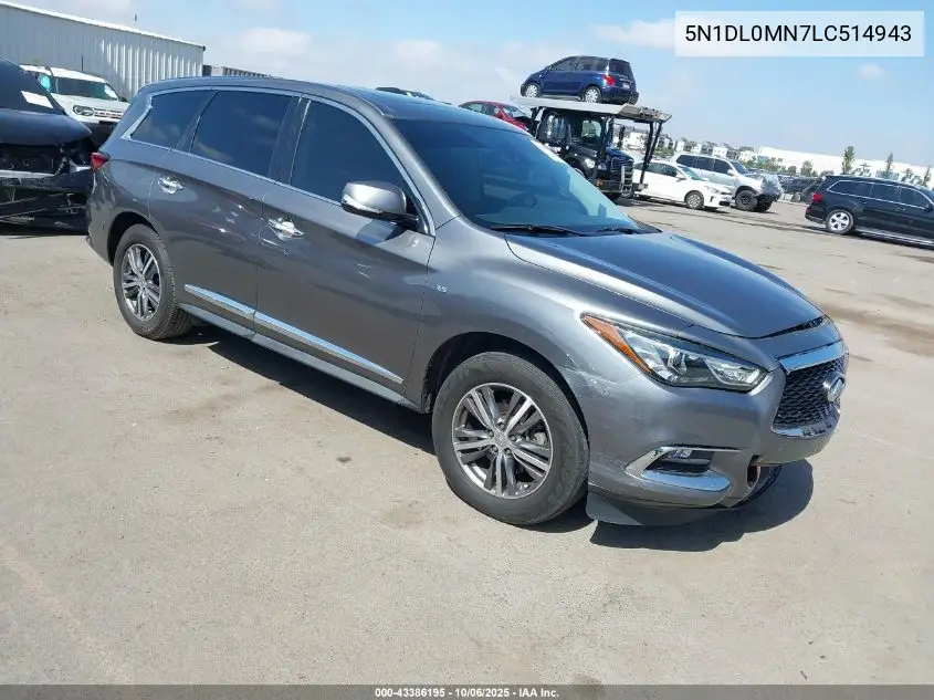 2020 Infiniti Qx60 Pure VIN: 5N1DL0MN7LC514943 Lot: 43386195