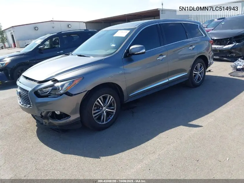 2020 Infiniti Qx60 Pure VIN: 5N1DL0MN7LC514943 Lot: 43386195