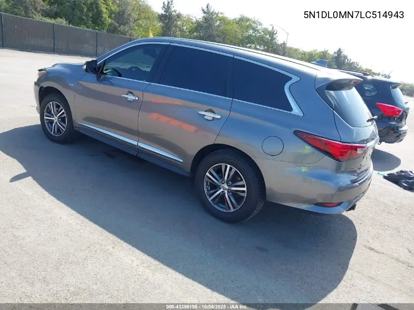2020 Infiniti Qx60 Pure VIN: 5N1DL0MN7LC514943 Lot: 43386195