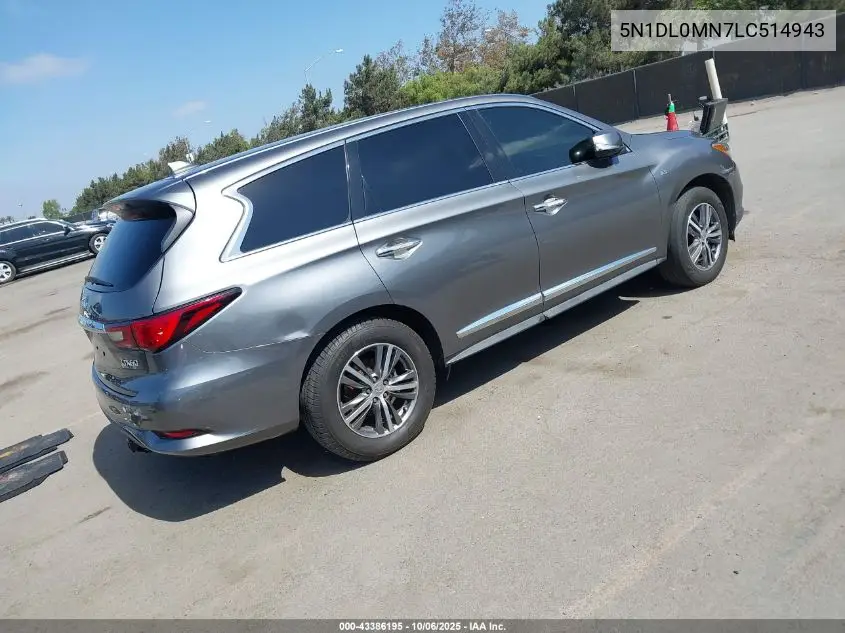 2020 Infiniti Qx60 Pure VIN: 5N1DL0MN7LC514943 Lot: 43386195