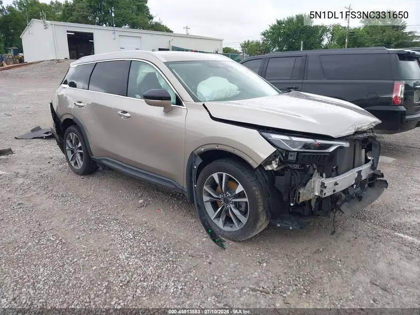 2022 Infiniti Qx60 Luxe Awd VIN: 5N1DL1FS3NC331650 Lot: 45513583