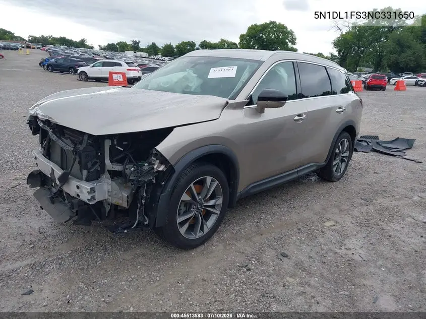 2022 Infiniti Qx60 Luxe Awd VIN: 5N1DL1FS3NC331650 Lot: 45513583