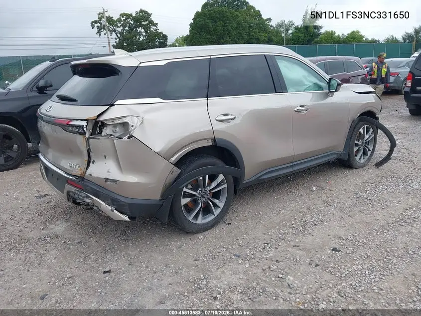 2022 Infiniti Qx60 Luxe Awd VIN: 5N1DL1FS3NC331650 Lot: 45513583