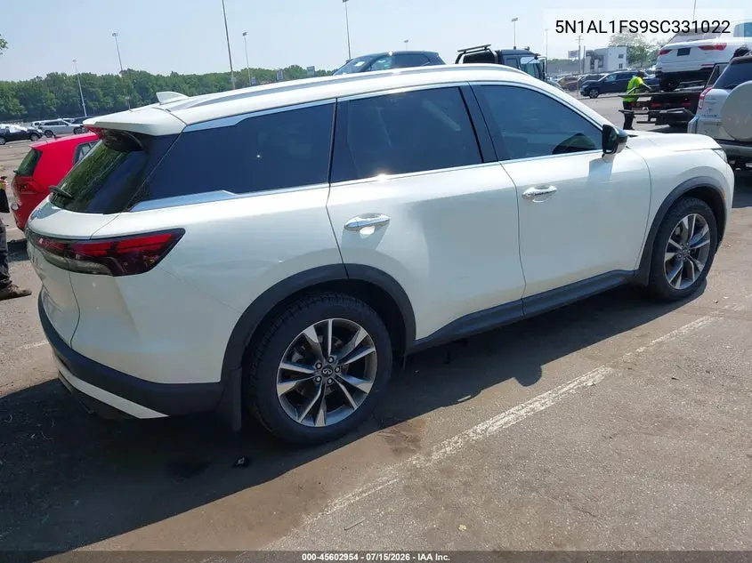 2025 Infiniti Qx60 Luxe Awd VIN: 5N1AL1FS9SC331022 Lot: 45602954