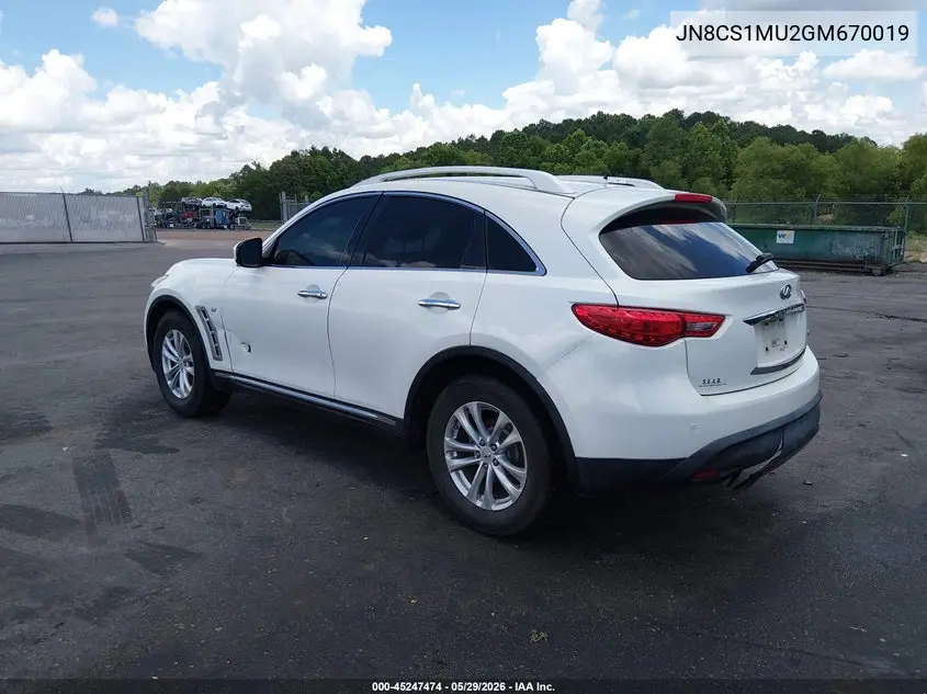 2016 Infiniti Qx70 VIN: JN8CS1MU2GM670019 Lot: 45247474