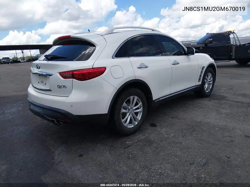 2016 Infiniti Qx70 VIN: JN8CS1MU2GM670019 Lot: 45247474