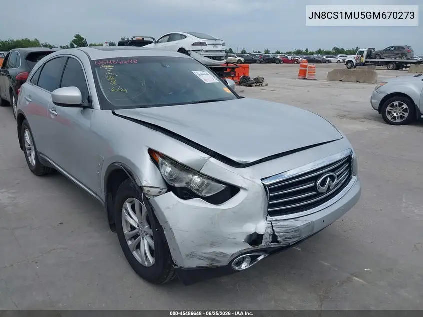 2016 Infiniti Qx70 VIN: JN8CS1MU5GM670273 Lot: 45486648