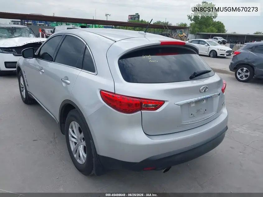 2016 Infiniti Qx70 VIN: JN8CS1MU5GM670273 Lot: 45486648