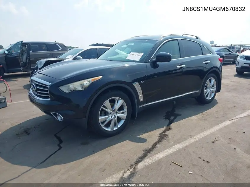 2016 Infiniti Qx70 VIN: JN8CS1MU4GM670832 Lot: 45646430