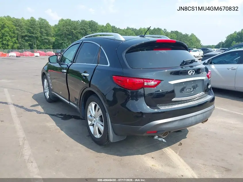 2016 Infiniti Qx70 VIN: JN8CS1MU4GM670832 Lot: 45646430