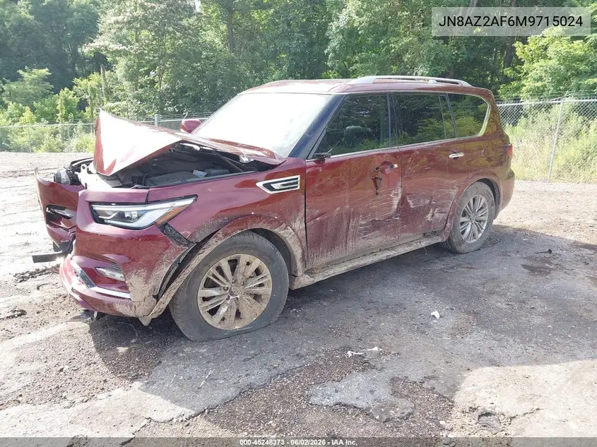 2021 Infiniti Qx80 Luxe VIN: JN8AZ2AF6M9715024 Lot: 45248373